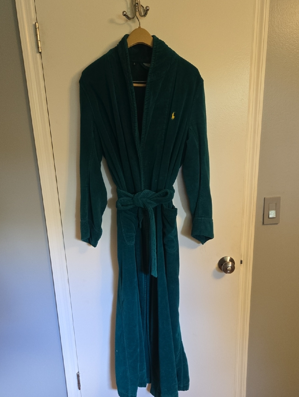 Ralph Lauren Teal Green Terry Cloth Robe with Embroidered Pony